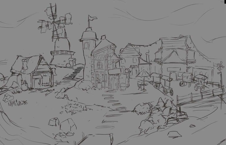 sea side town concept sketch